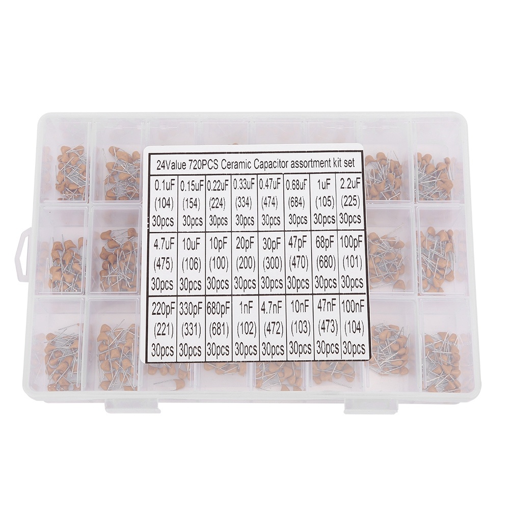 Capacitor Kit Assortment - 720 ชิ้น 24 ประเภท ชุดตัวเก็บประจุเซรามิก 0.1uf-100nf