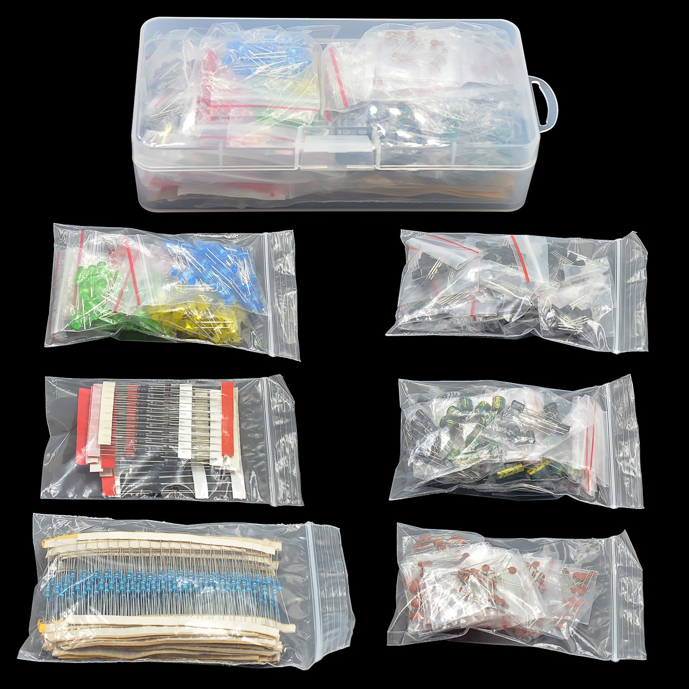 Capacitor Kit Assortment - ชิ้นส่วนอิเล็กทรอนิกส์ชุดตัวต้านทานฟิล์มโลหะชุด LED ไดโอด Electrolytic Capacitor เซรามิคชุดทรานซิสเตอร์แพ็ค